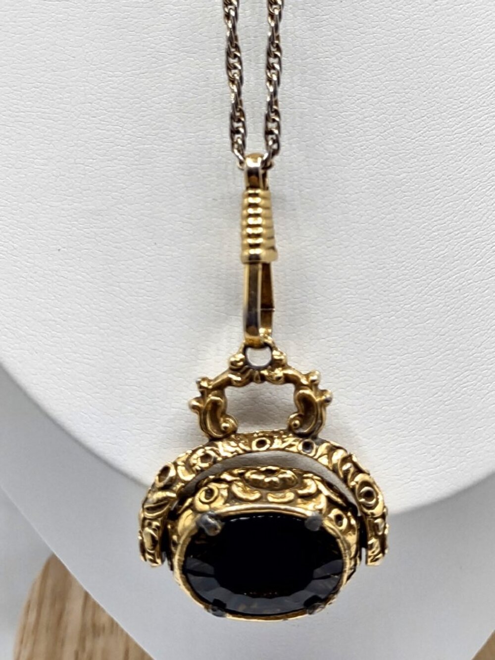 Goldette Necklace Lariat Slide Flip Fob Smoky Quartz Stone 18" L Vintage-1960's - Picture 9 of 16
